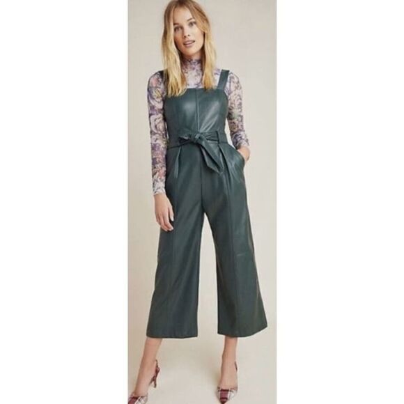 Anthropologie Samira Green Vegan Leather Jumpsuit NWT Sz. 0 - Picture 1 of 8